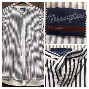 Wrangler Striped Band-Collar Shirt | Oversized Long Tail | Casual Chic Layered
